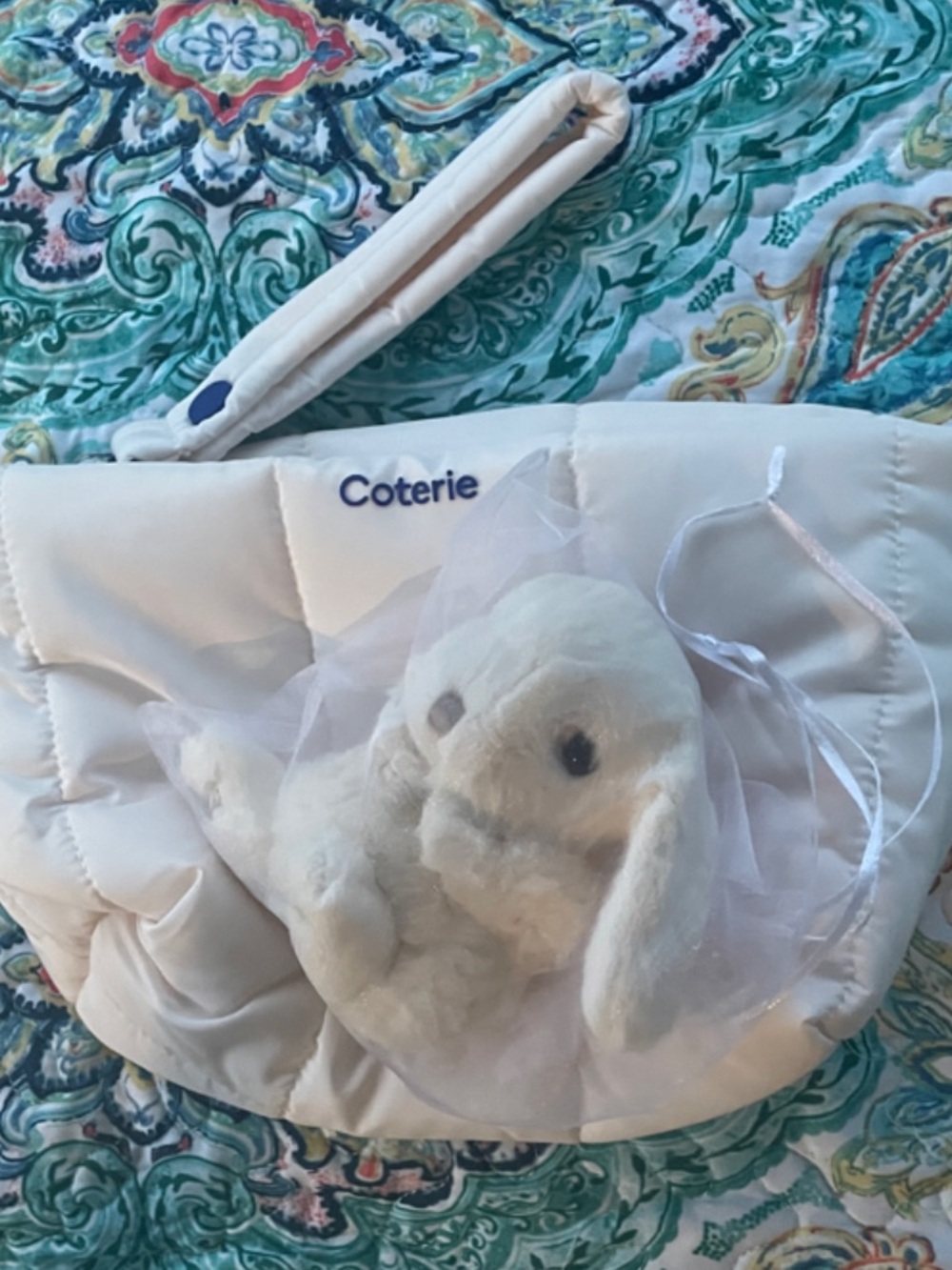 Coterie brand baby bag with Kids Plush Bunny